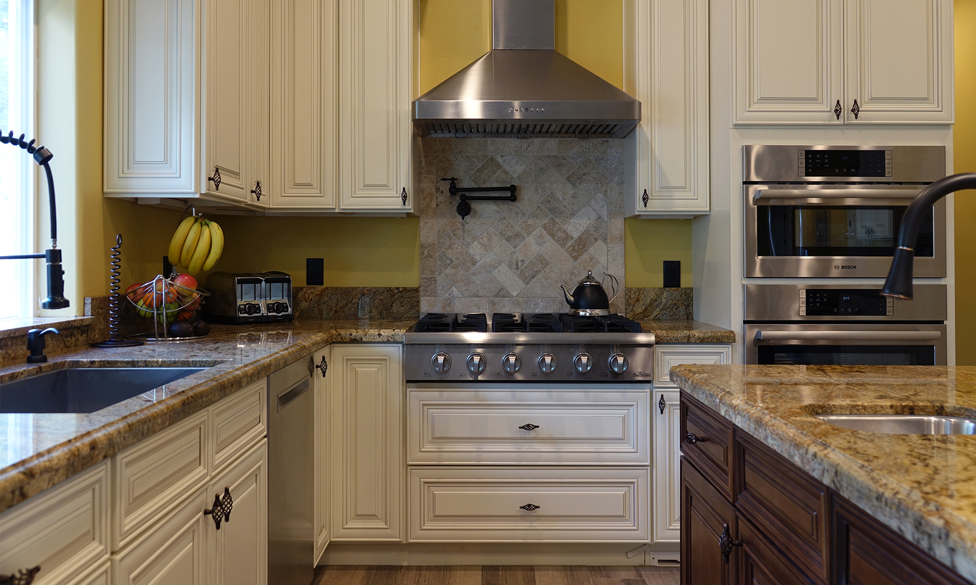 Custom white kitchen cabinets with gray glaze Charleston White Glazed